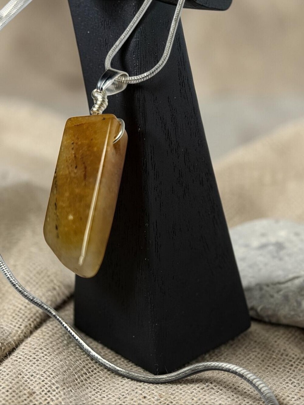 Handcrafted Yellow Brown Stone Pendant Necklace - Women Jewelry